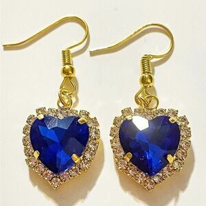 Blue Rhinestone Heart Dangle Earrings